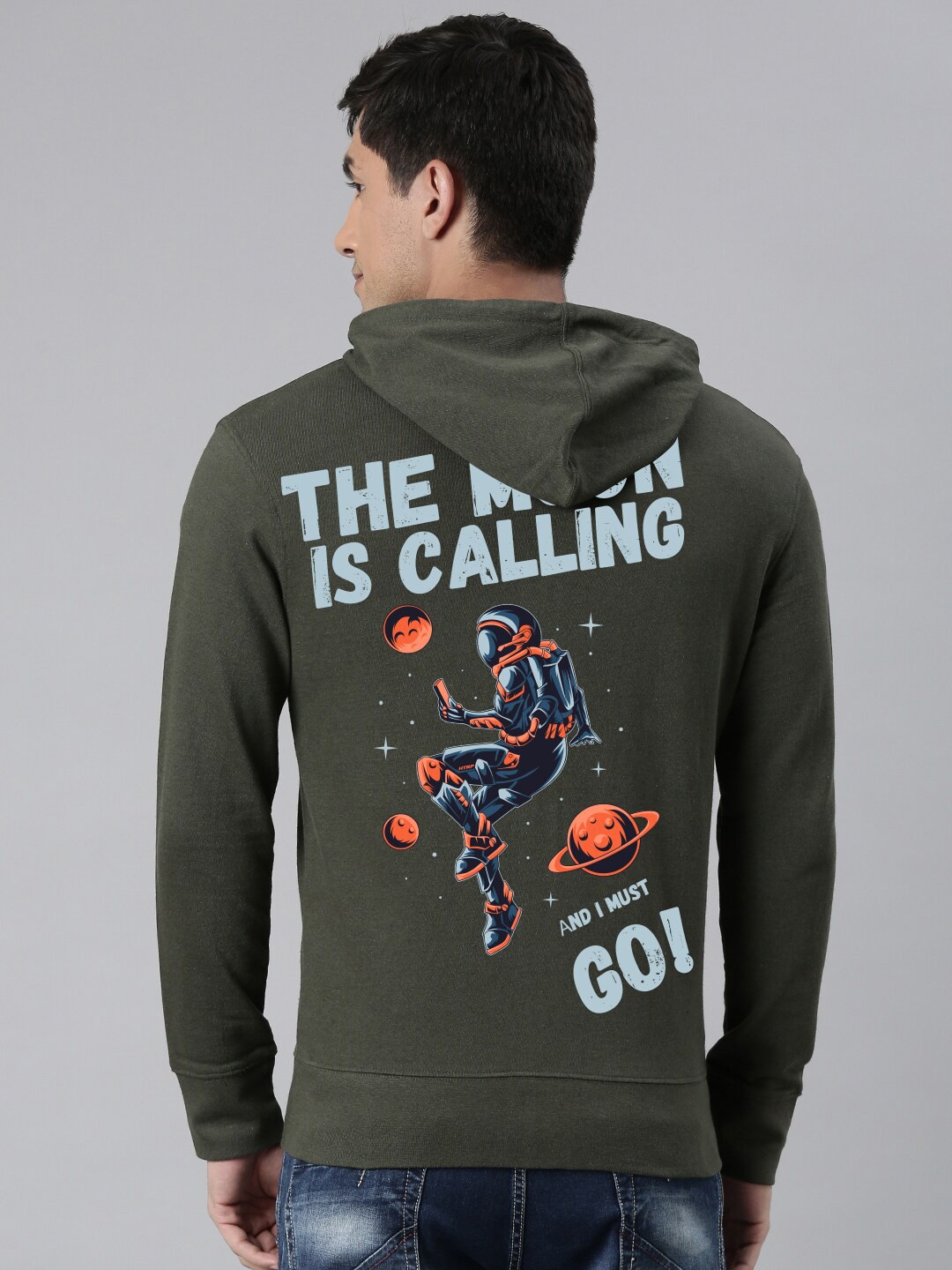 

Huetrap Typography Printed Hooded Front-Open Sweatshirts, Olive