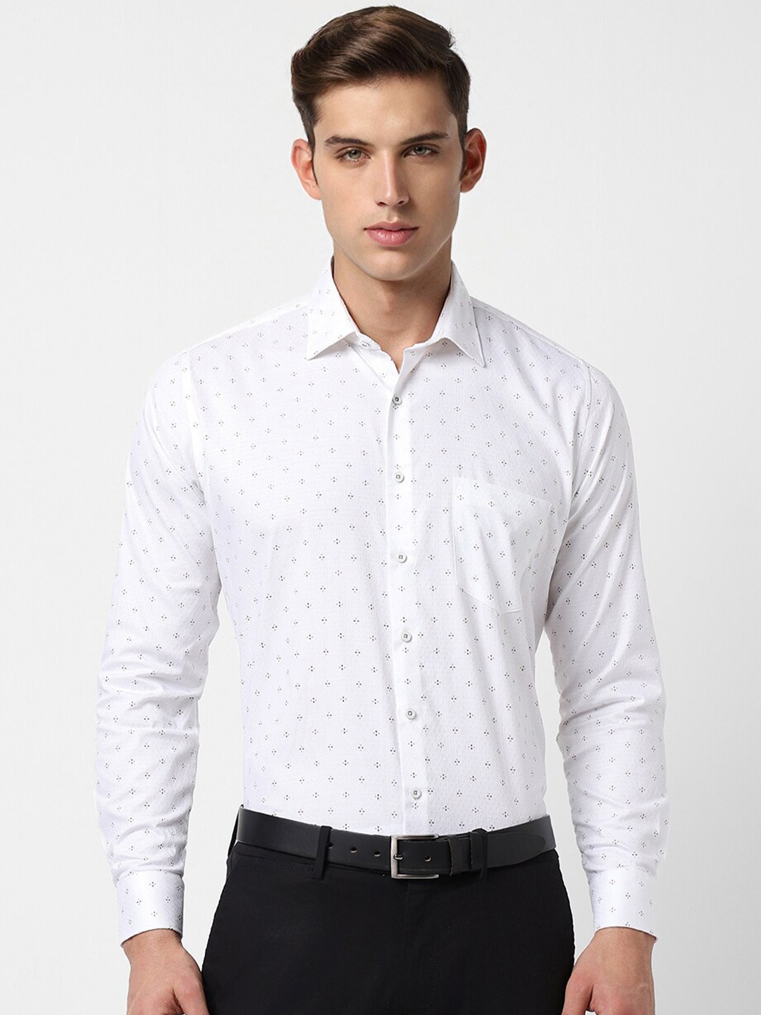 

Van Heusen Slim Fit Micro Ditsy Printed Pure Cotton Formal Shirt, White