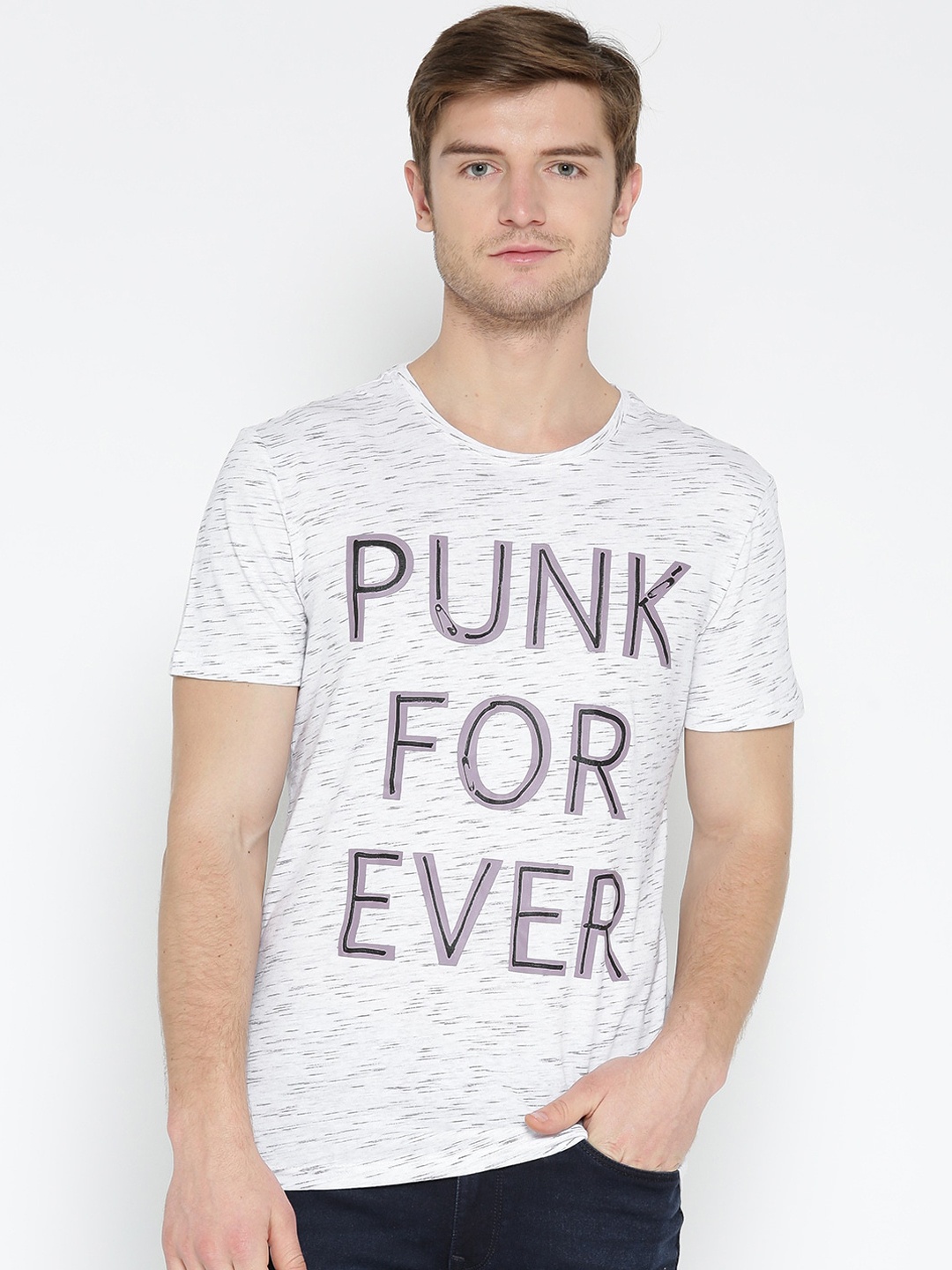 

Antony Morato Men Off-White Printed Round Neck T-shirt