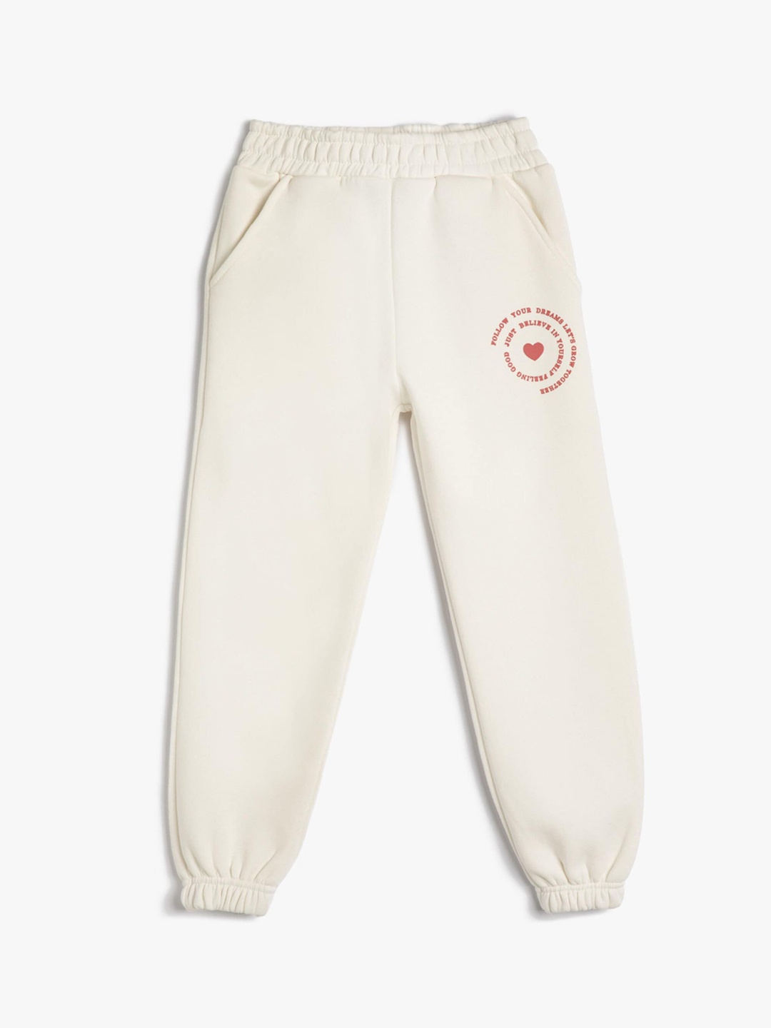 

Koton Girls Typography Printed Mid Rise Cuffed Hem Joggers, Beige