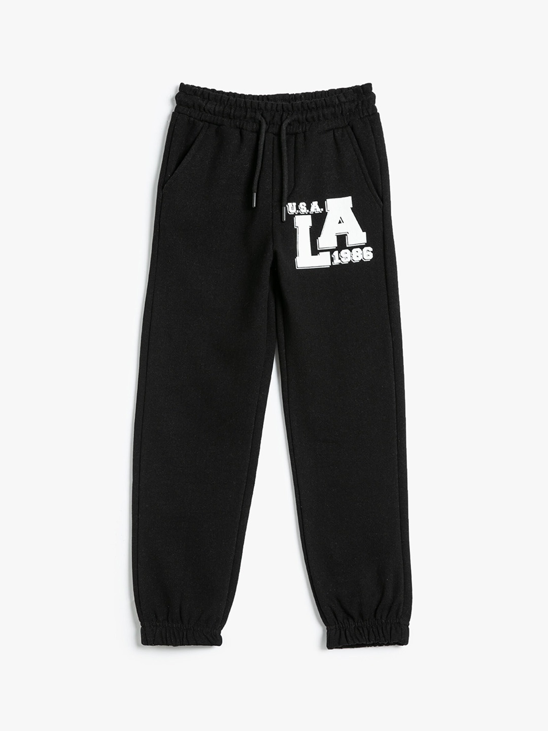 

Koton Boys Typography Printed Pure Cotton Joggers, Black