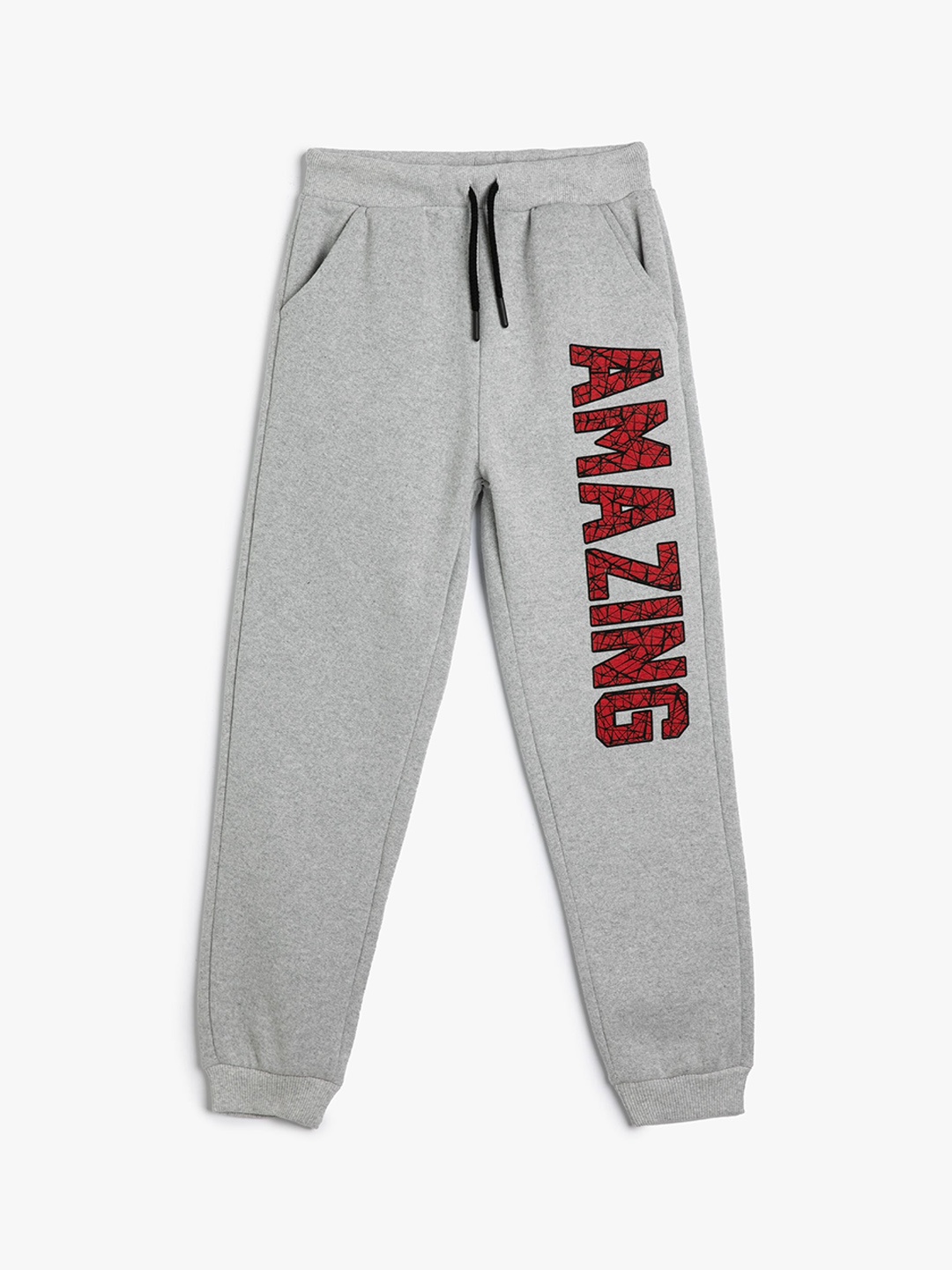 Koton Boys Typography Printed Mid Rise Joggers, Grey