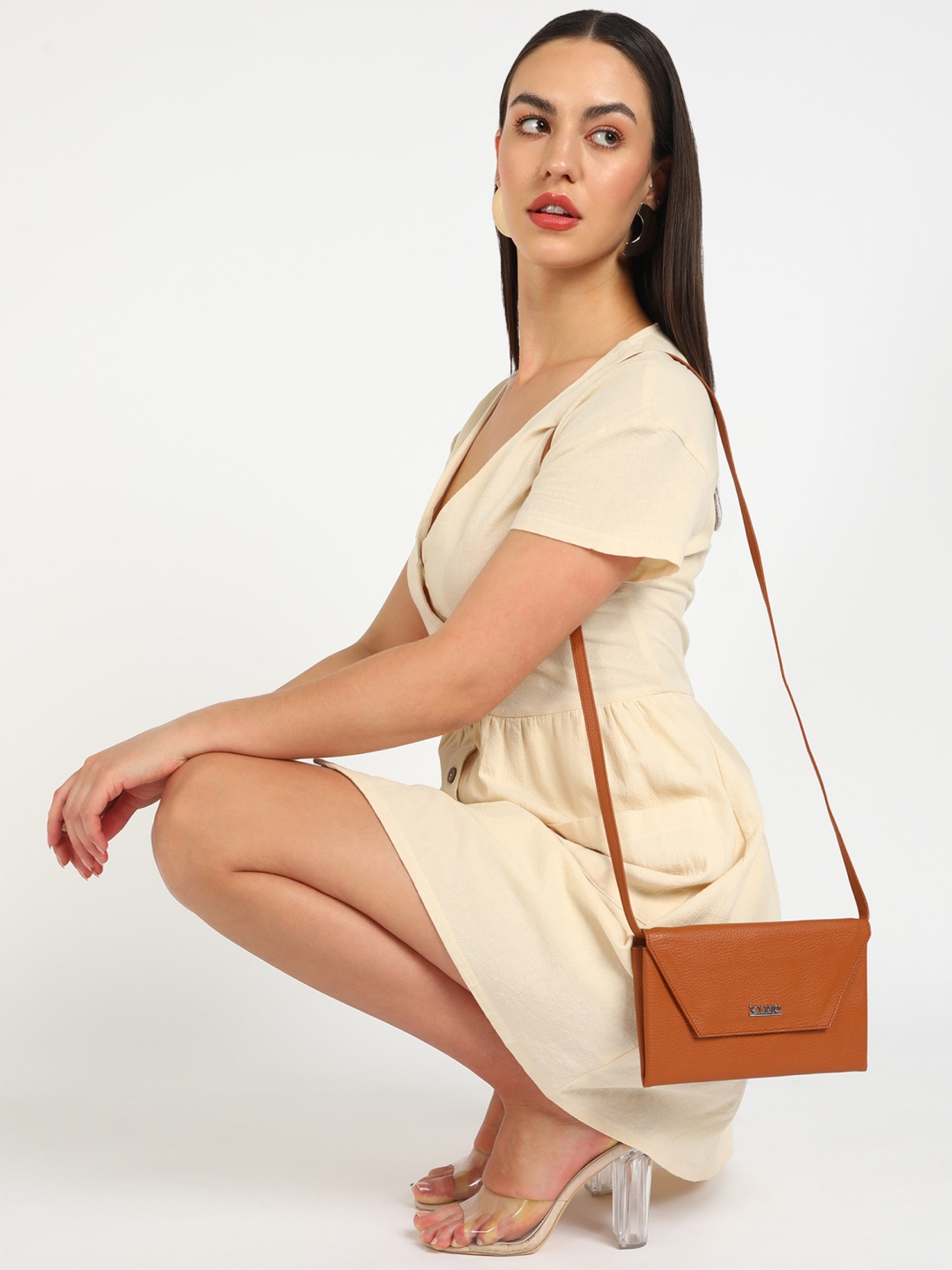 

KLEIO PU Structured Sling Bag, Tan