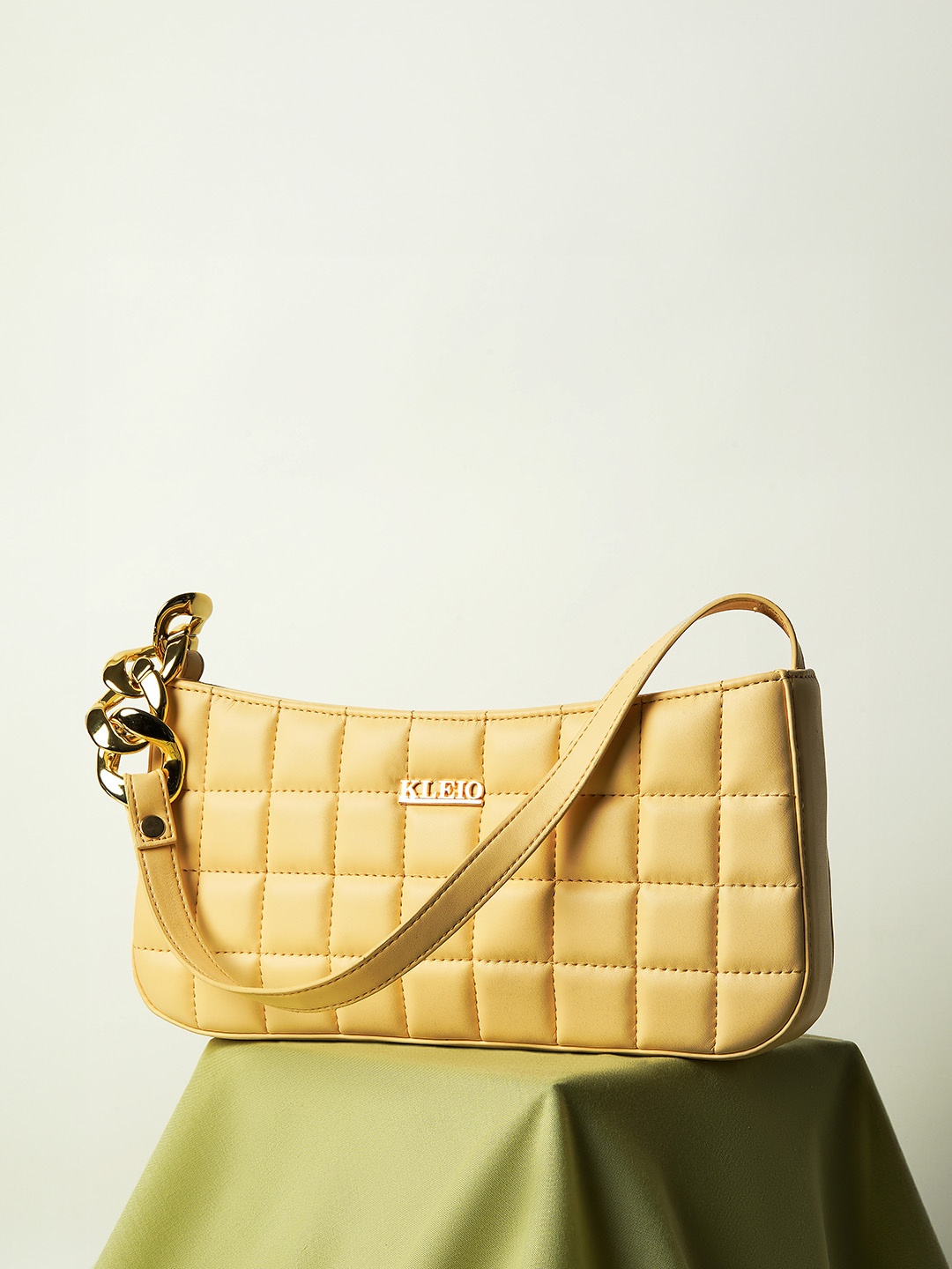 

KLEIO Textured Structured Shoulder Bag With Quilted, Cream