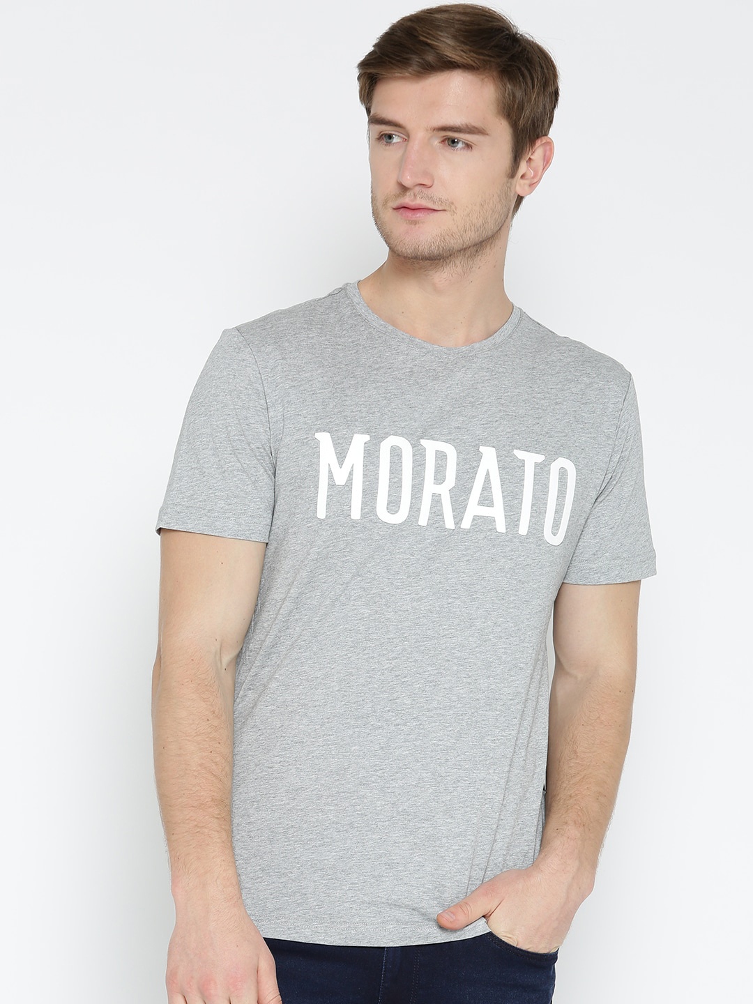 

Antony Morato Men Grey Melange Printed Round Neck T-shirt