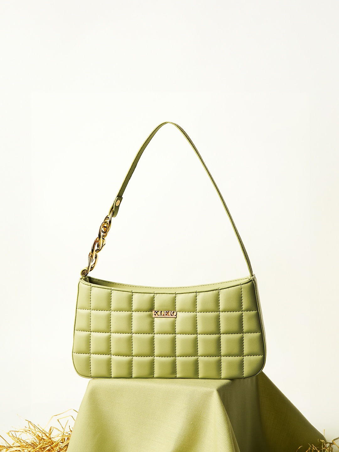 

KLEIO Textured Structured Shoulder Bag With Quilted, Green