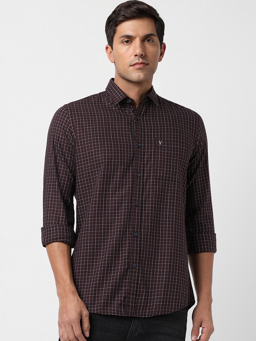 

Van Heusen Sport Slim Fit Checked Pure Cotton Casual Shirt, Brown
