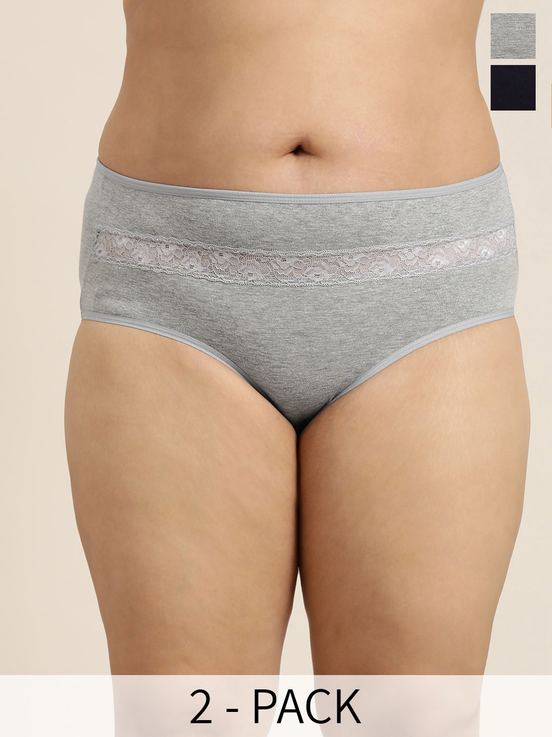 

Sztori Plus Size Pack Of 2 Laced Hipster Briefs, Navy blue