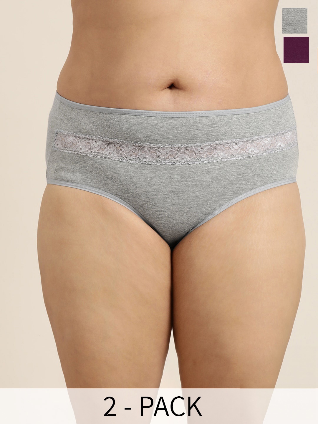 

Sztori Plus Size Pack Of 2 Laced Hipster Briefs, Burgundy