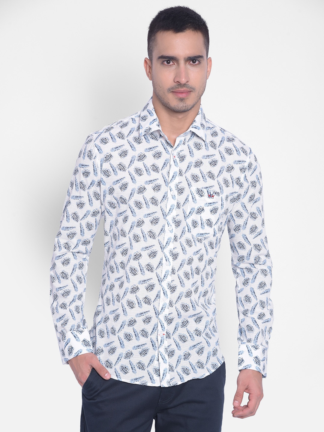 

Crimsoune Club Floral Printed Slim Fit Cotton Casual Shirt, White