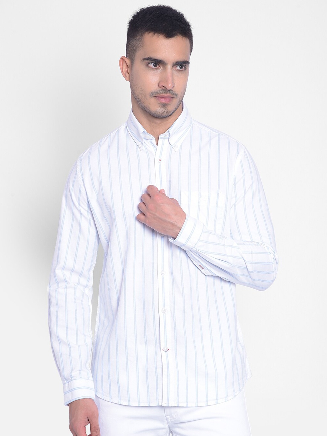 

Crimsoune Club Striped Slim Fit Cotton Casual Shirt, White