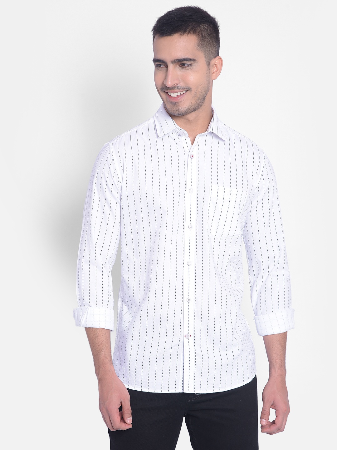 

Crimsoune Club Striped Slim Fit Cotton Casual Shirt, White