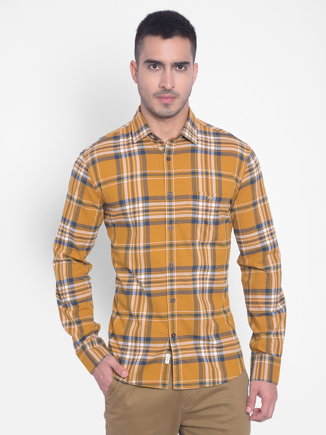 

Crimsoune Club Checked Slim Fit Classic Cotton Casual Shirt, Brown