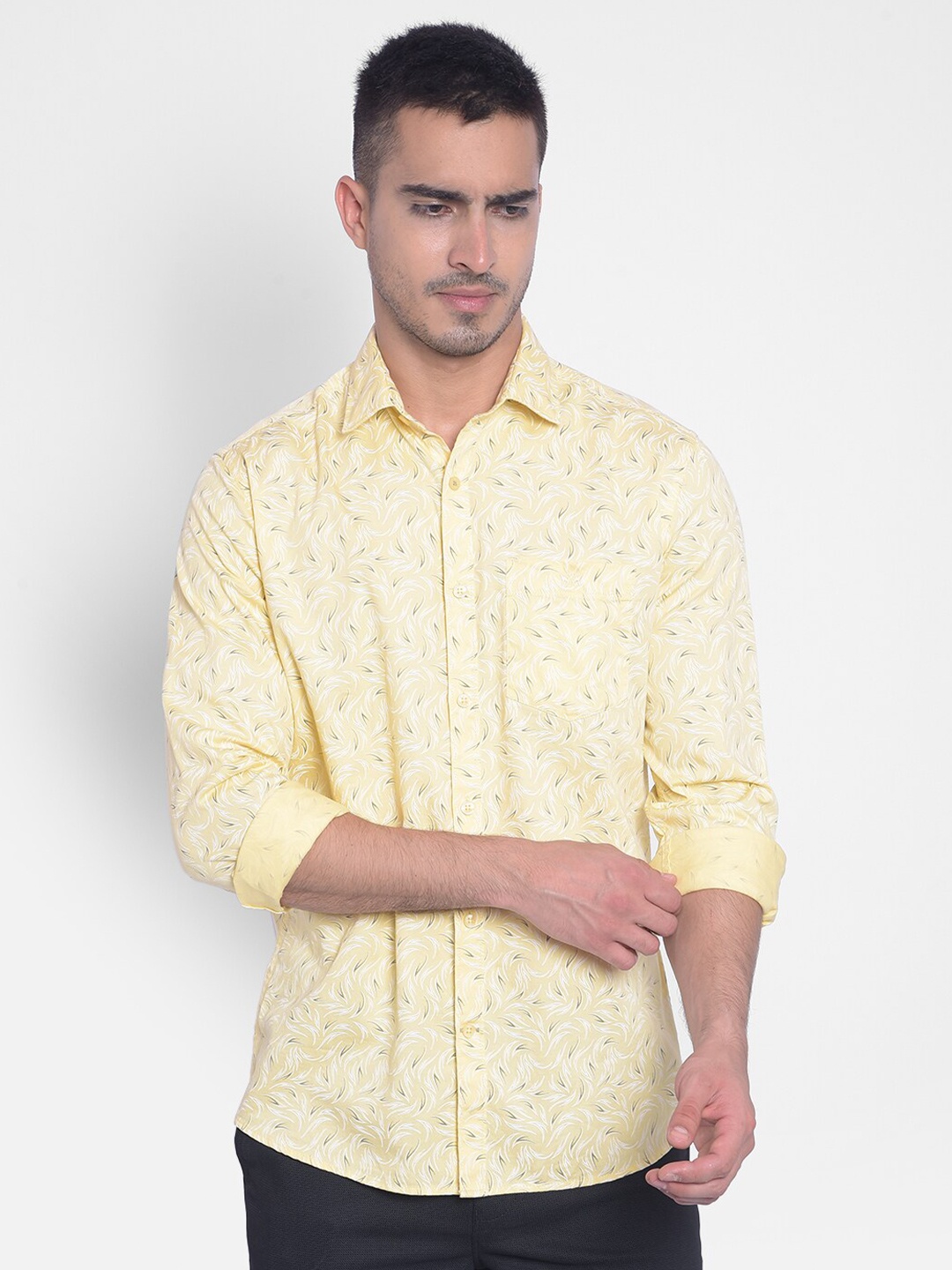 

Crimsoune Club Printed Slim Fit Classic Cotton Casual Shirt, Yellow