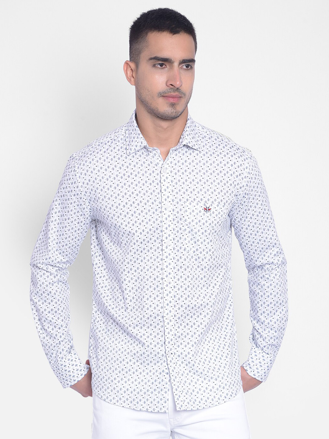 

Crimsoune Club Slim Fit Abstract Printed Pure Cotton Shirt, White