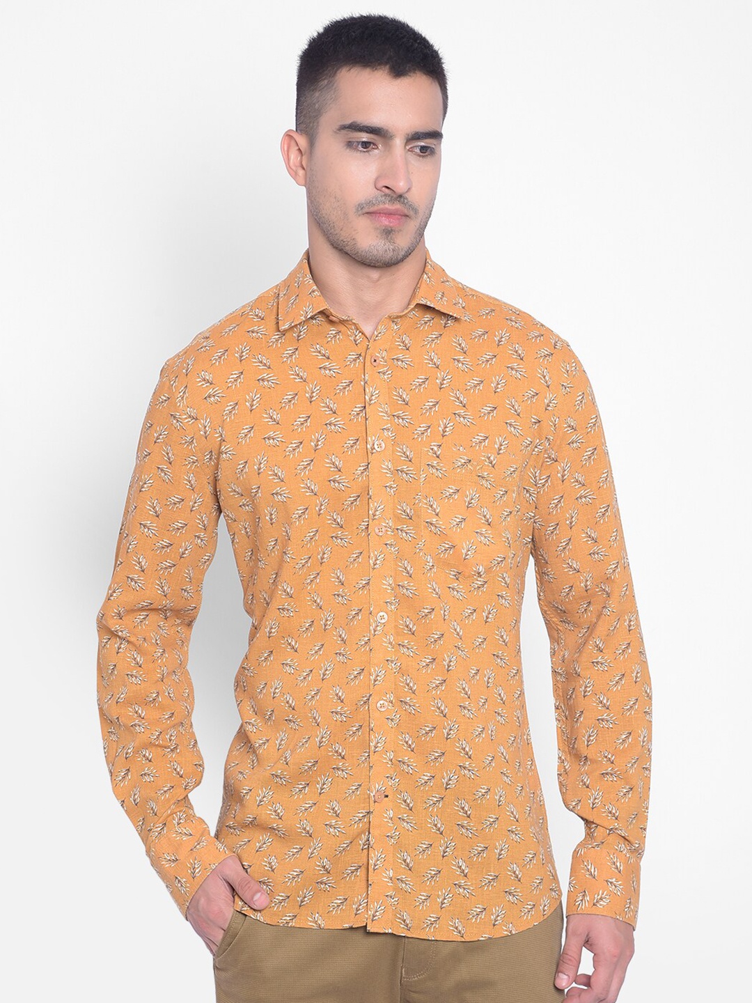 

Crimsoune Club Slim Fit Floral Printed Casual Shirt, Mustard