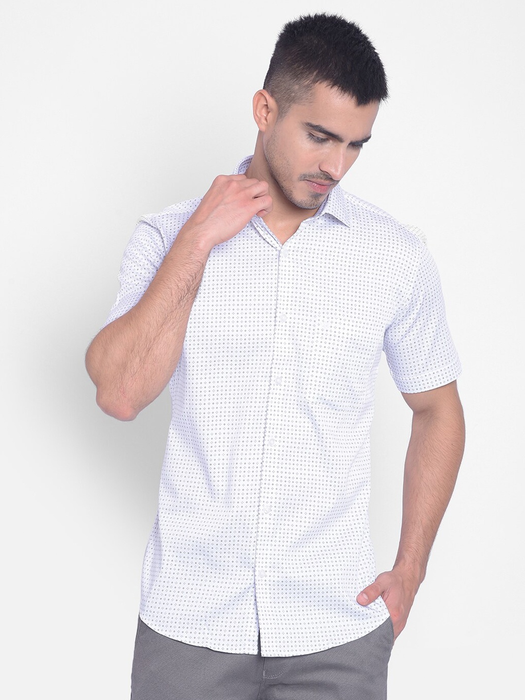 

Crimsoune Club Micro Ditsy Printed Slim Fit Casual Shirt, White