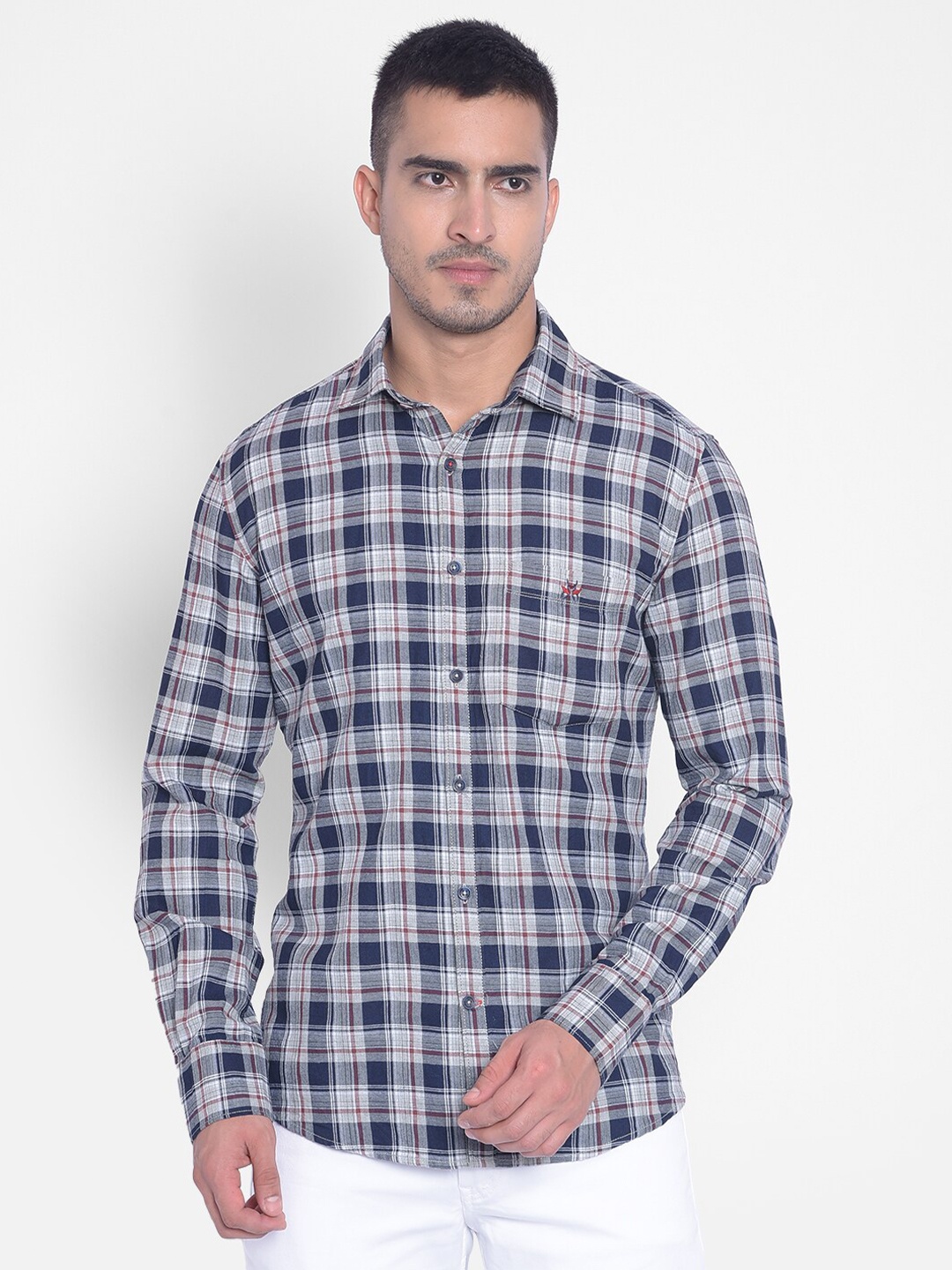 

Crimsoune Club Slim Fit Tartan Checked Casual Shirt, Blue