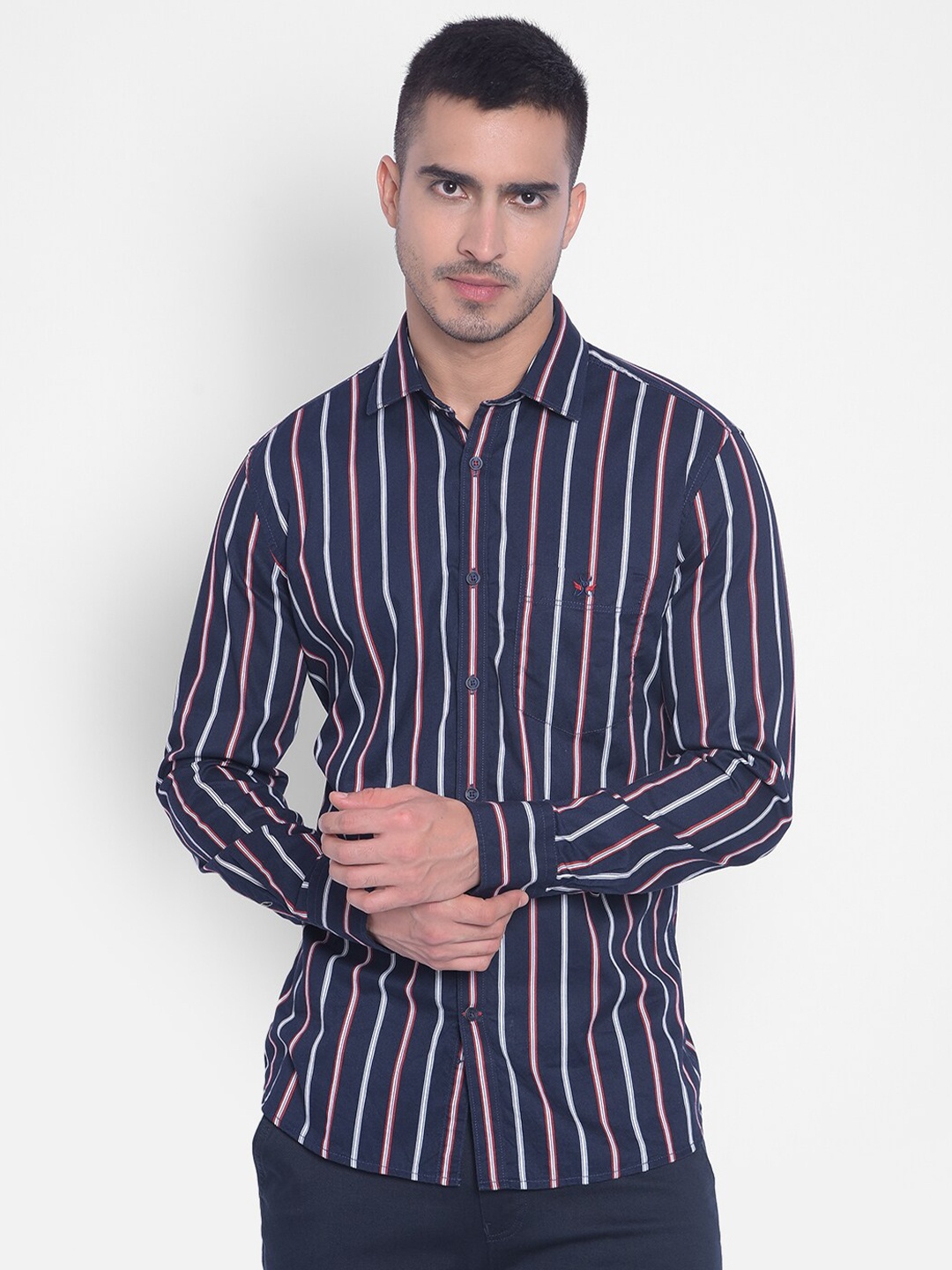 

Crimsoune Club Slim Fit Striped Pure Cotton Casual Shirt, Blue