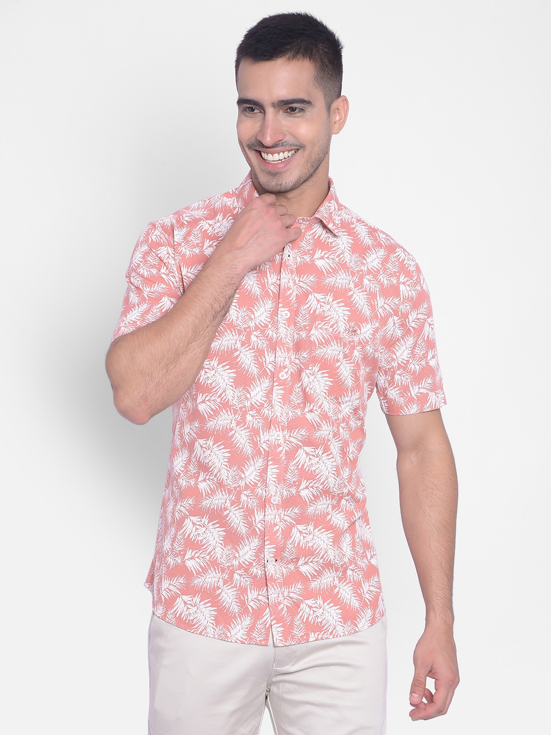 

Crimsoune Club Slim Fit Conversational Printed Cotton Casual Shirt, Peach