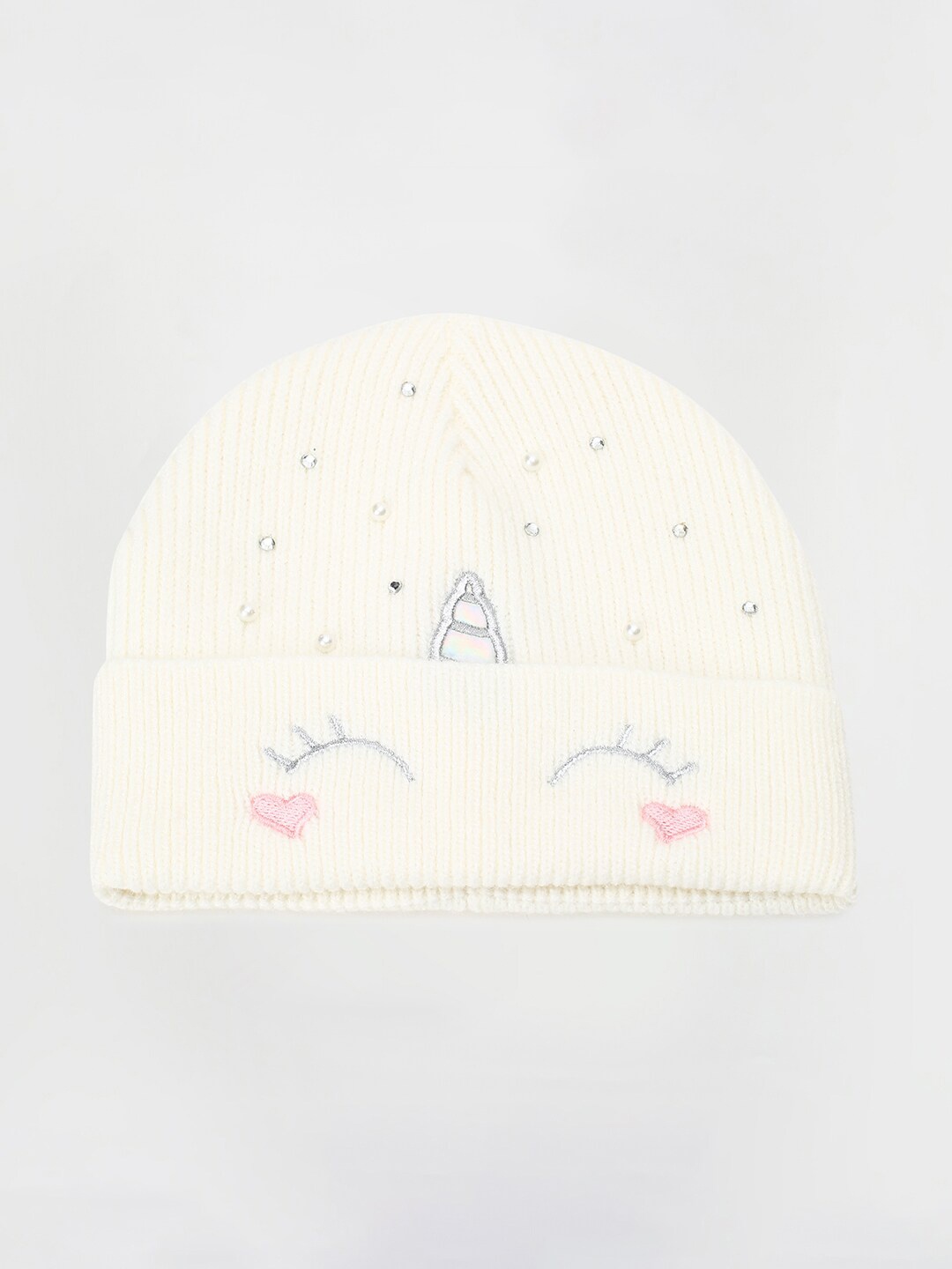 

max Girls Embroidered Acrylic Beanie, White