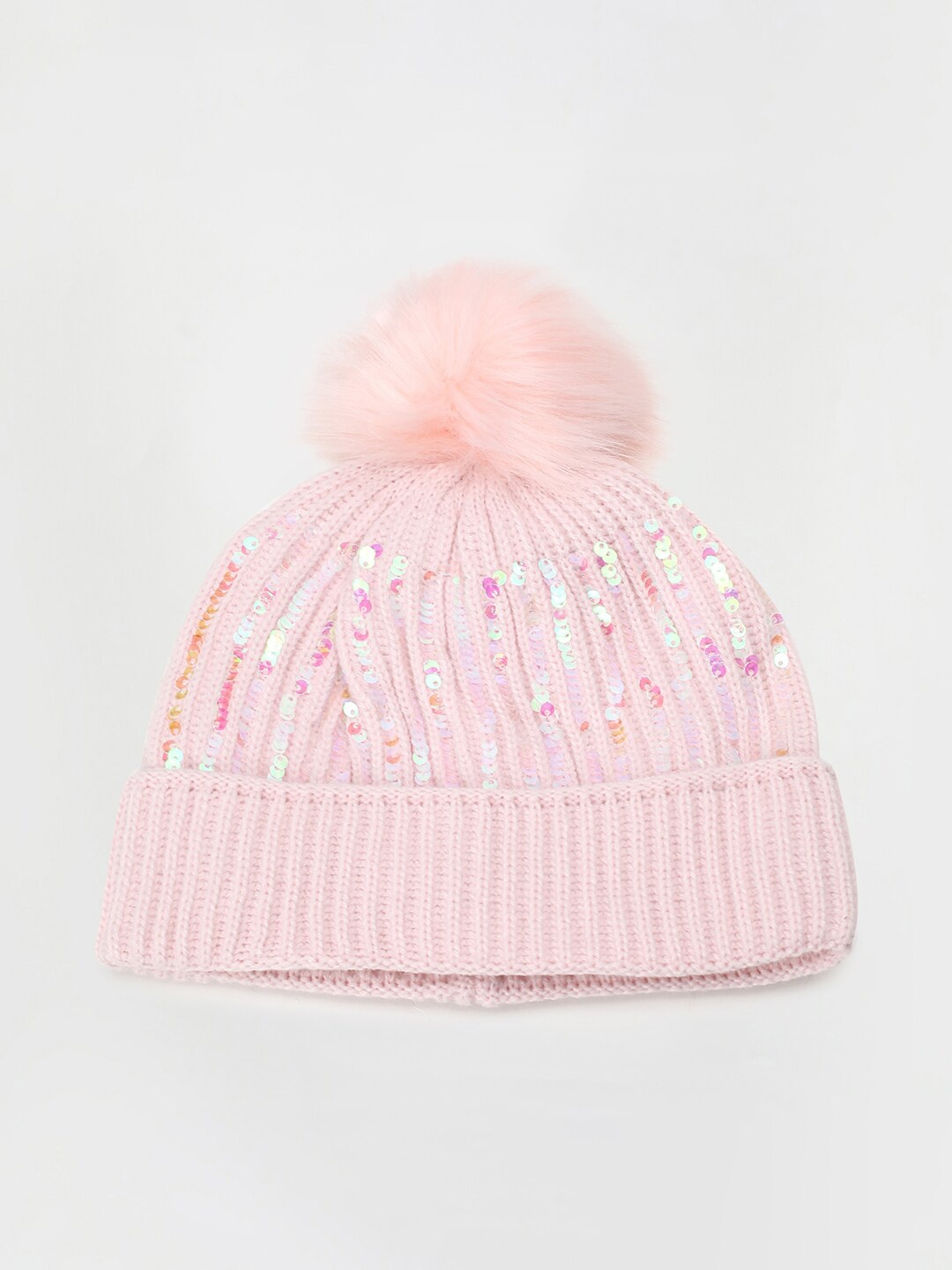 

max Girls Self Design Acrylic Beanie, Pink