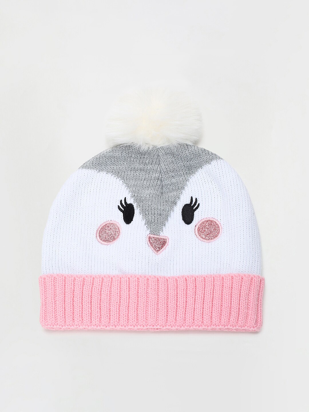 

max Girls Colourblocked Acrylic Beanie, White