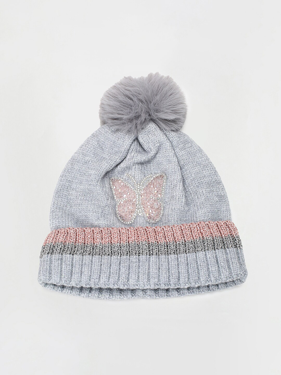 

max Girls Embroidered Acrylic Beanie, Grey