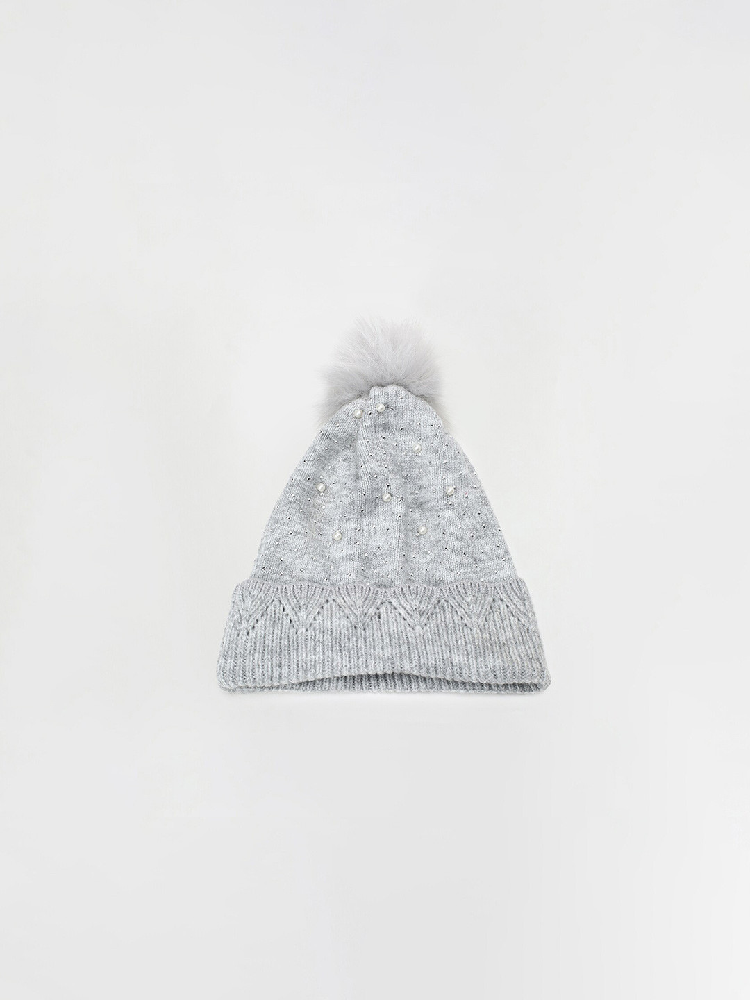 

max Women Self Design Beanie Cap, Grey