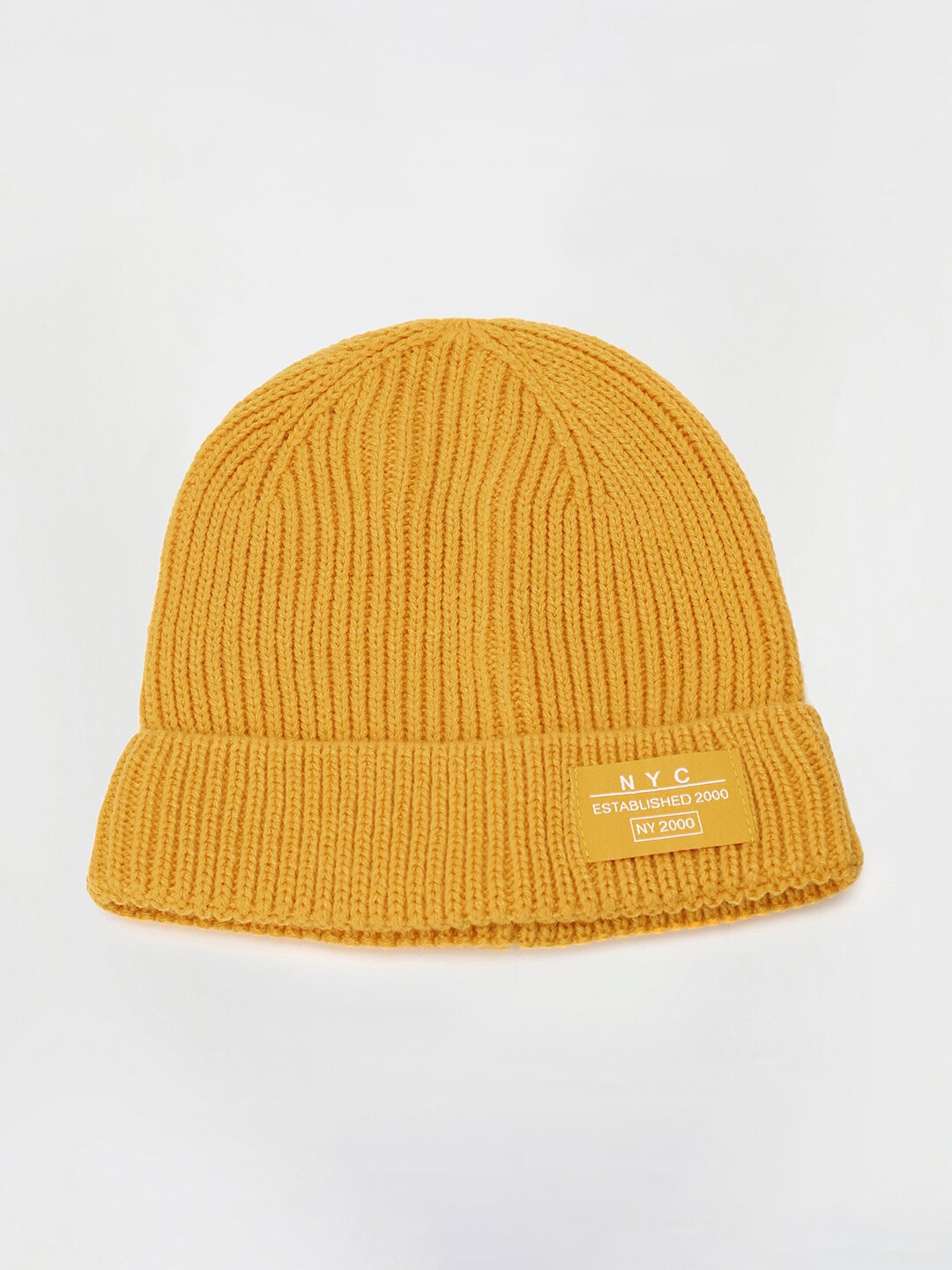 

max Women Self Design Beanie Cap, Yellow