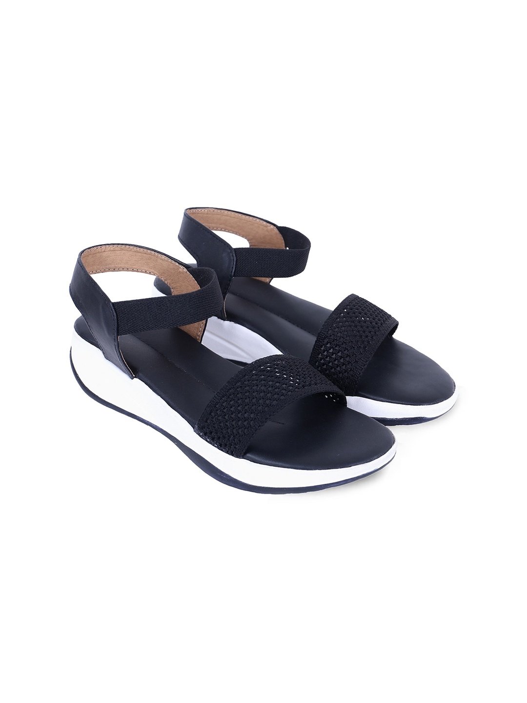 

Ravis Textured Open Toe Flats With Backstrap, Black