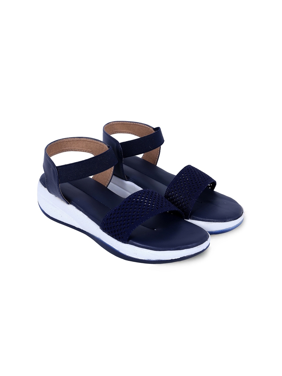 

Ravis Textured Open Toe Flats With Backstrap, Navy blue