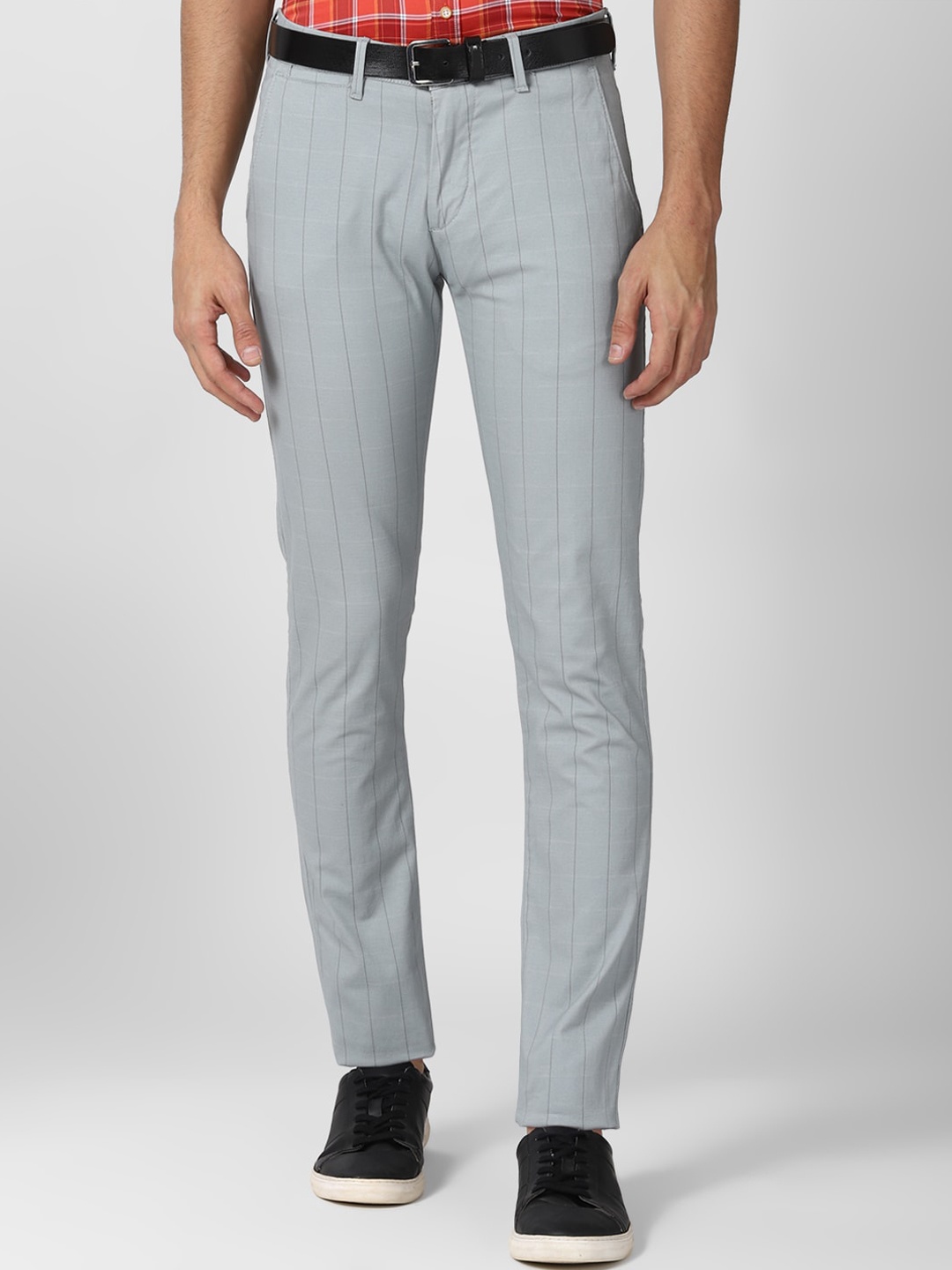 

PETER ENGLAND UNIVERSITY Men Striped Slim Fit Regular Trousers, Grey