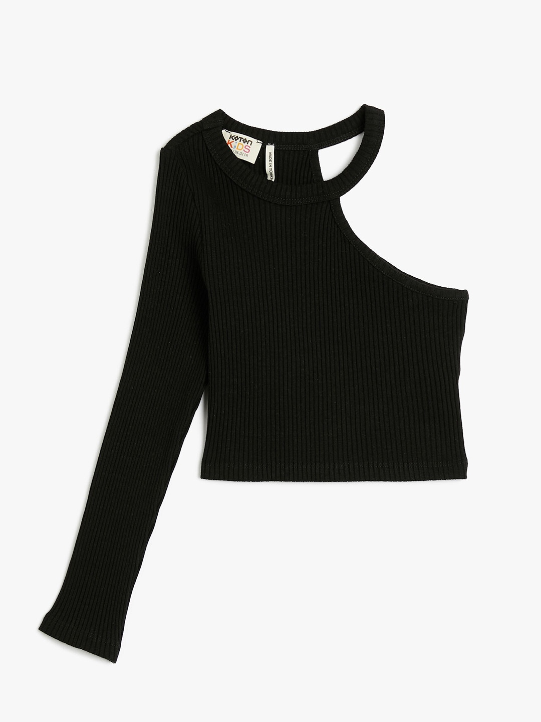 

Koton Ribbed One Shoulder Long Sleeves Top, Black