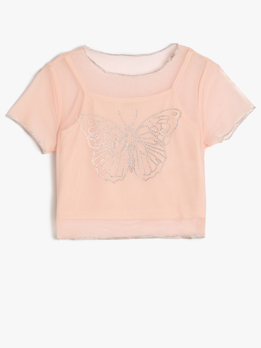 

Koton Girls Embellished Round Neck Top, Peach