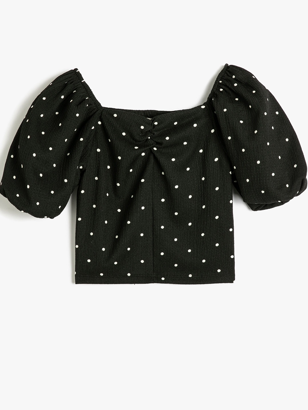 

Koton Polka Dot Printed Square Neck Puff Sleeve Top, Black
