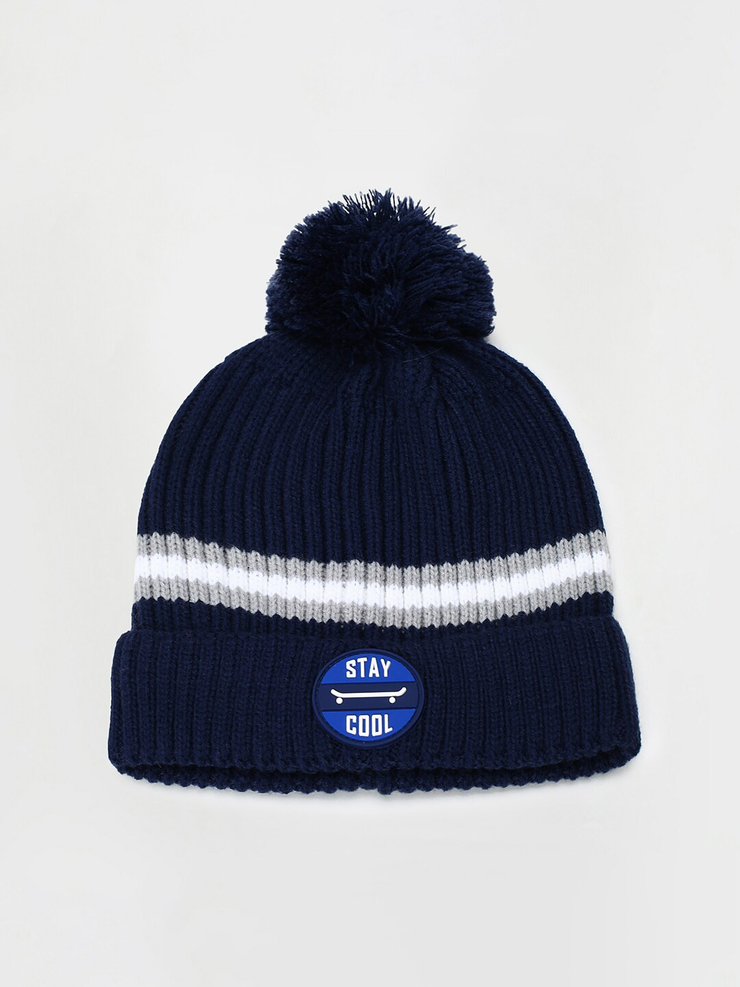 

max Boys Self Design Beanie Cap, Navy blue