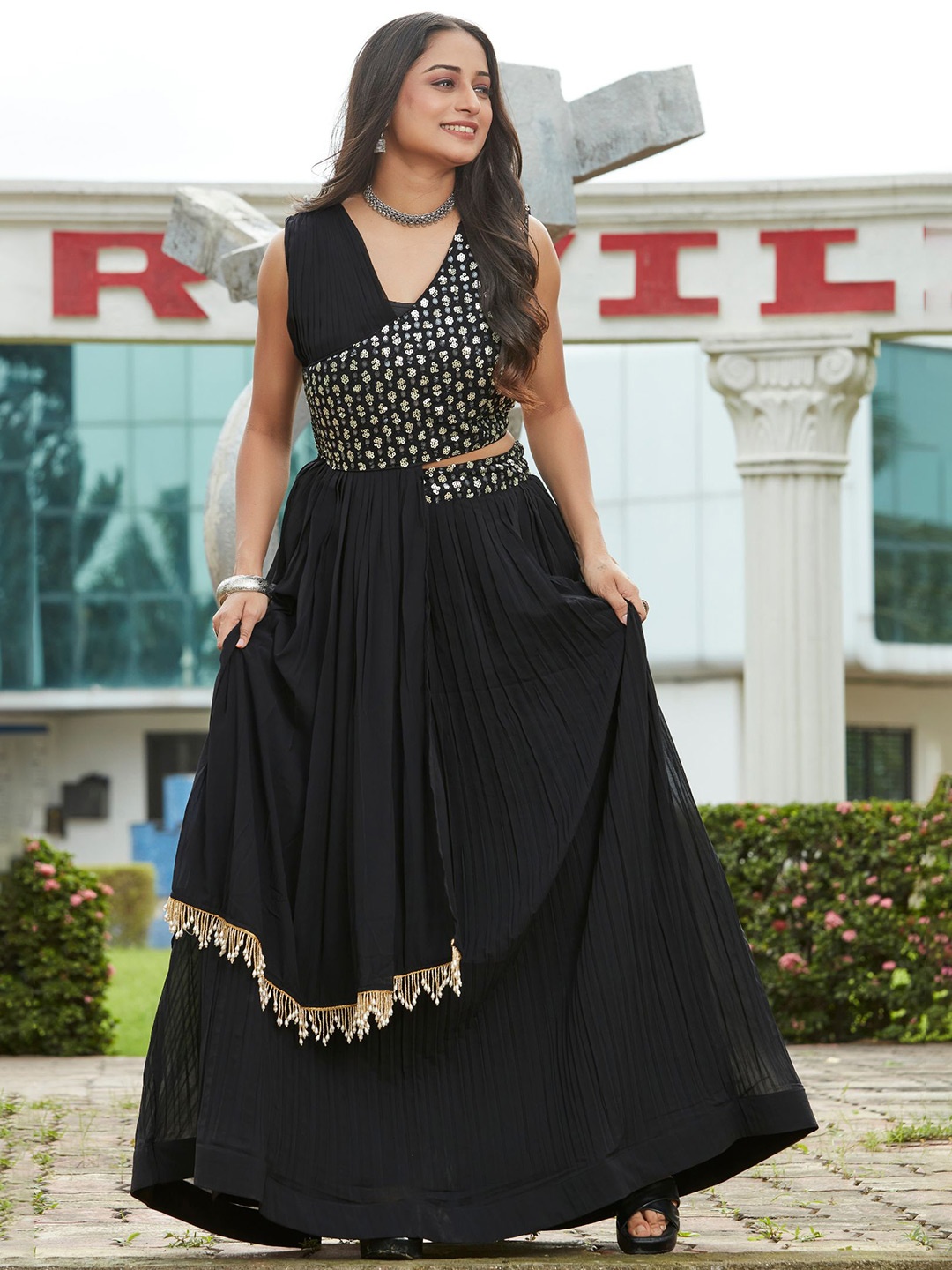 

KALINI Sequinned Ready to Wear Lehenga & Blouse, Black