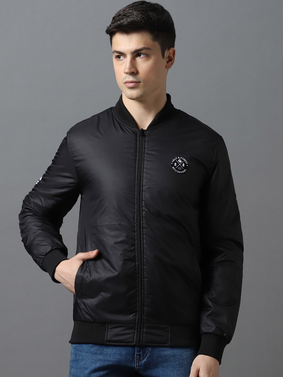

Urbano Fashion Full Sleeve Zippered Bomber Jacket, Black
