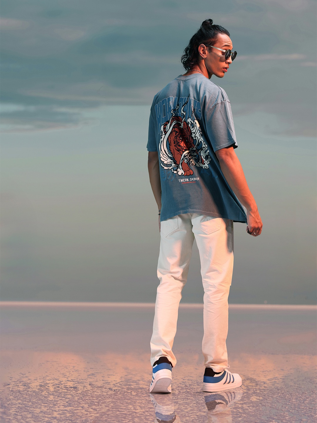 

boohooMAN Pure Cotton Graphic Printed Back Oversized T-shirt, Blue
