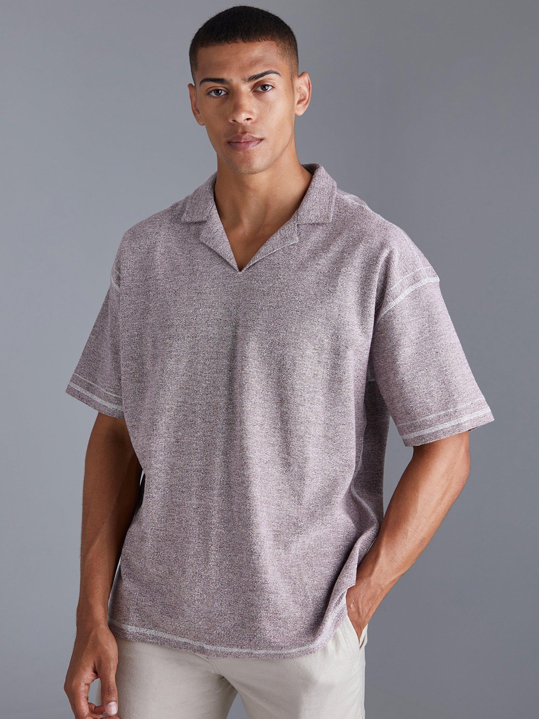 boohooMAN Cuban Collar Oversized T-shirt, Burgundy
