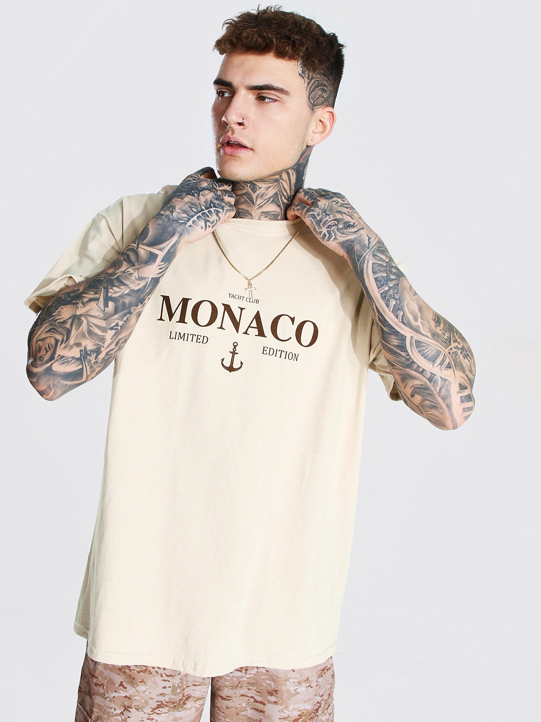 

boohooMAN Pure Cotton Typography Printed Oversized T-shirt, Off white