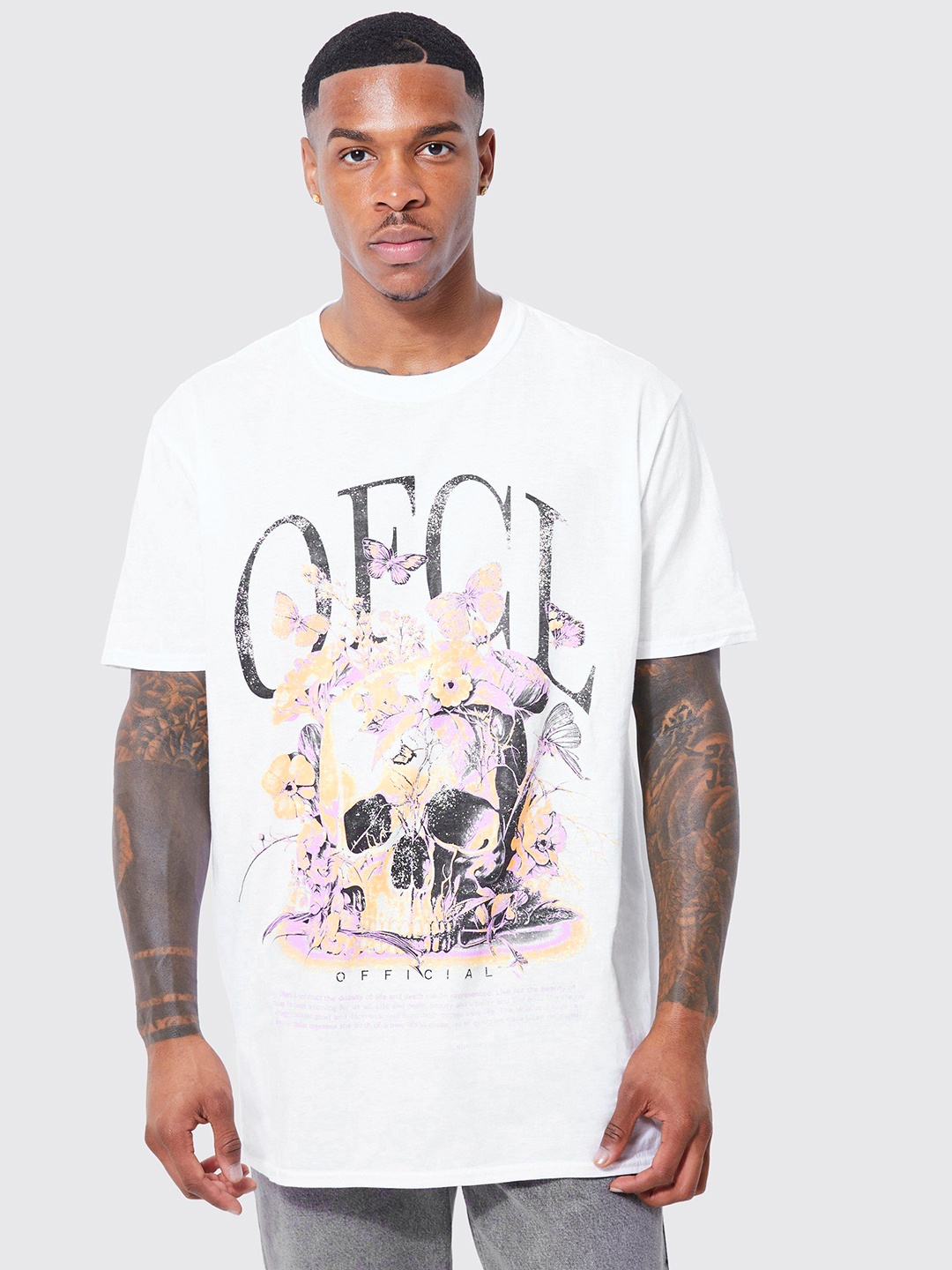 

boohooMAN Pure Cotton Graphic Printed Oversized T-shirt, White
