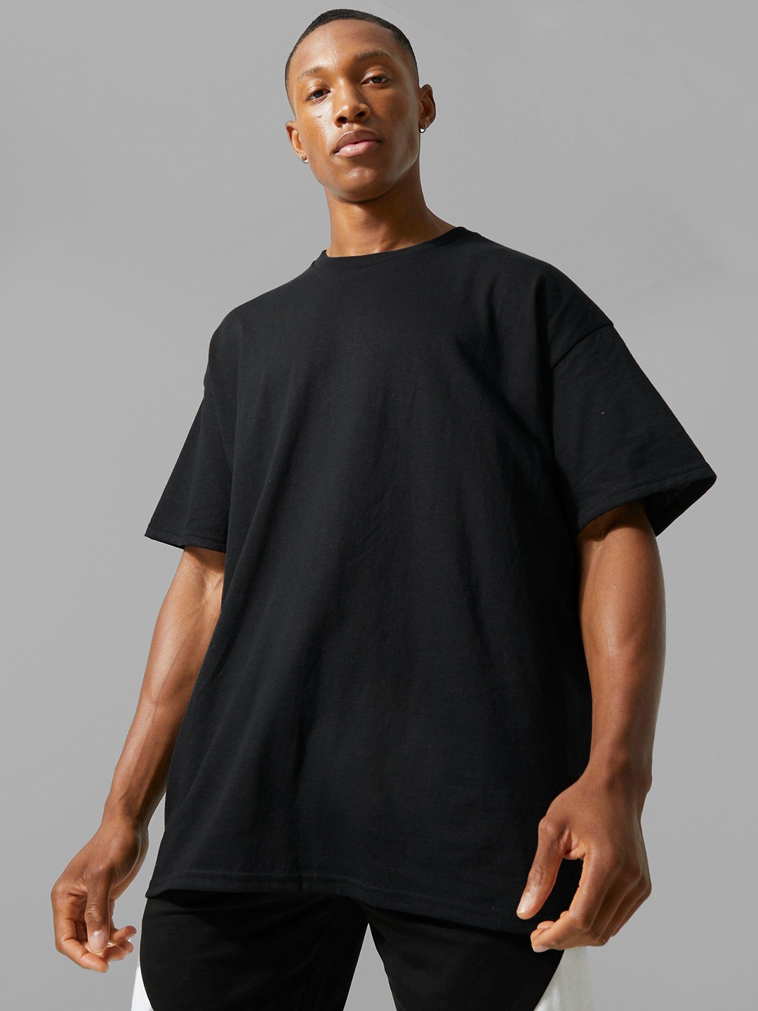 

boohooMAN Pure Cotton Typography Printed Back Oversized T-shirt, Black