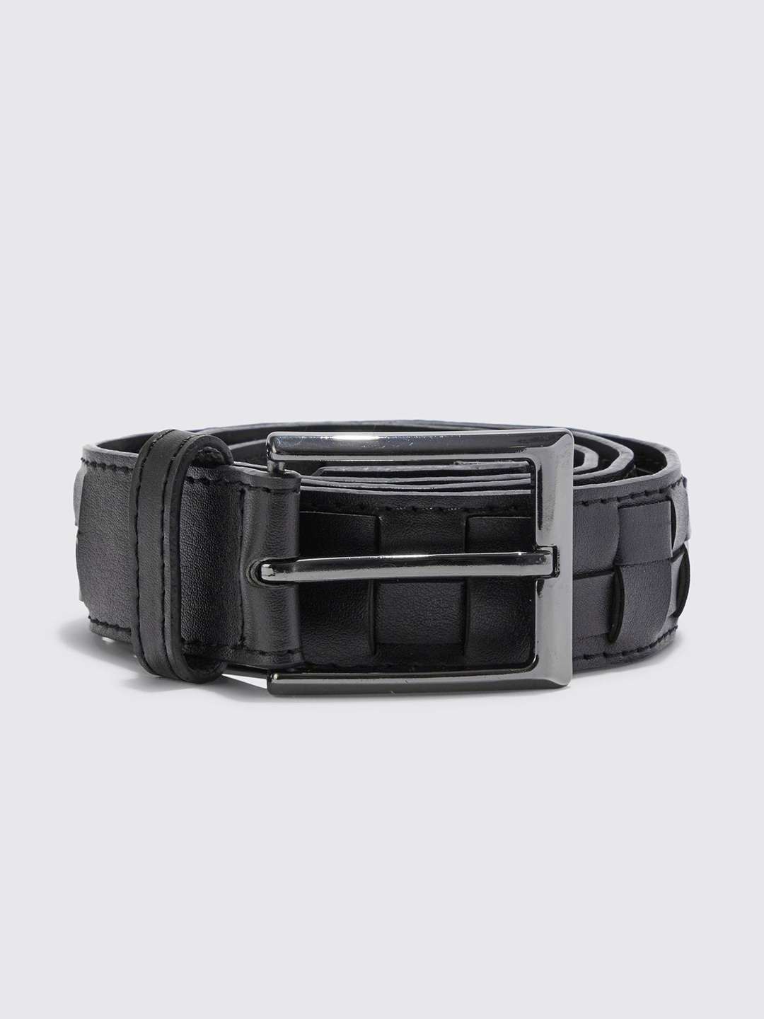 

boohooMAN Basketweave Faux Leather Belt, Black