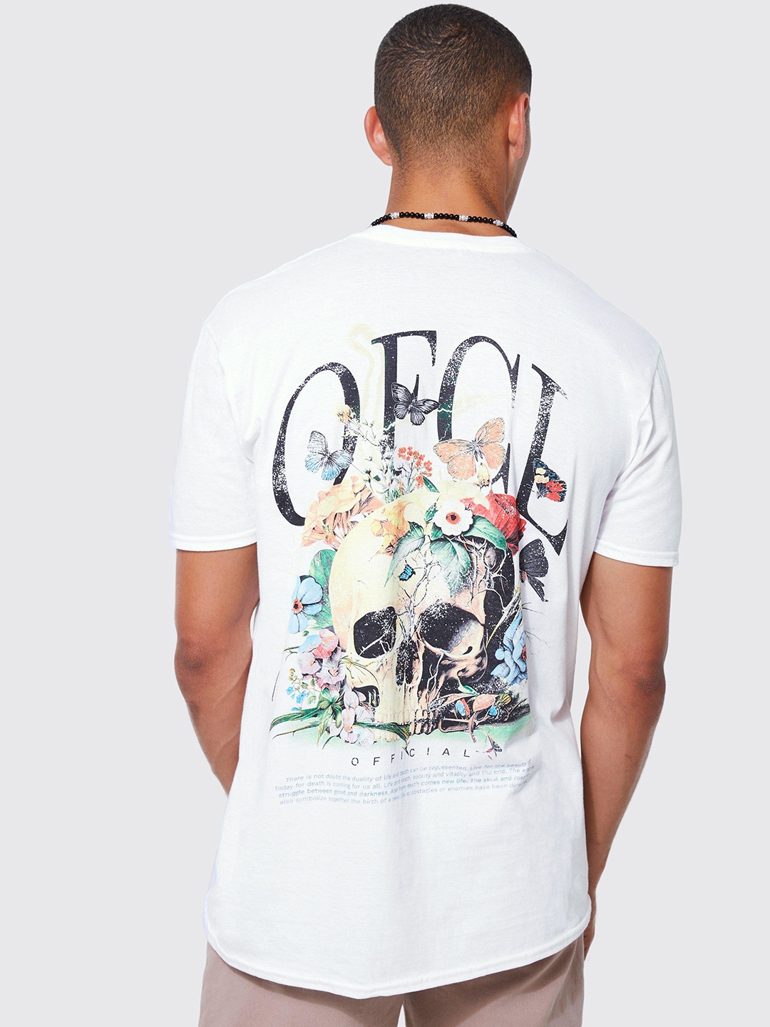 boohooMAN Pure Cotton Graphic Printed Back Oversized T-shirt, White