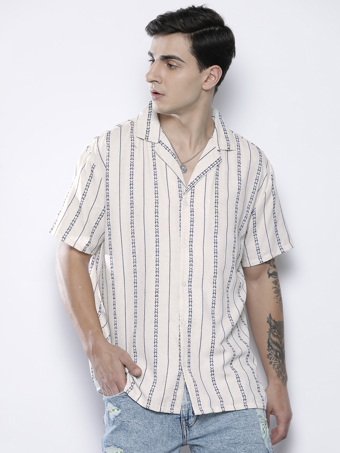 

boohooMAN Embroidered Pure Cotton Bowler Shirt, White