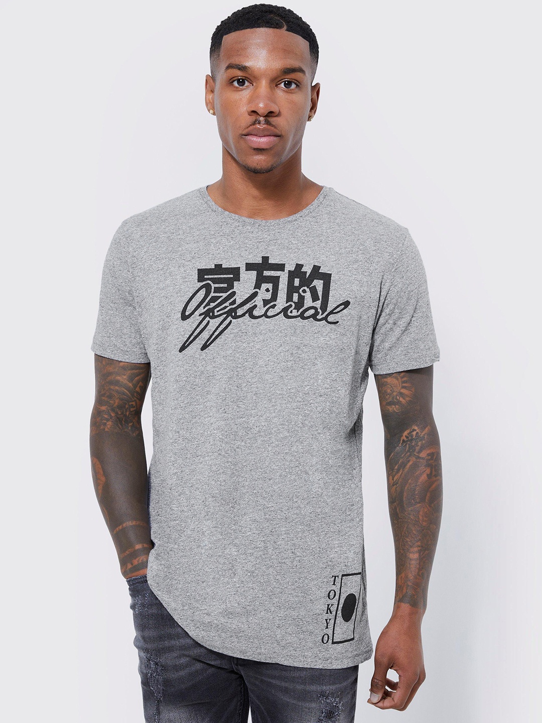 

boohooMAN Typography Printed Pure Cotton T-shirt, Grey