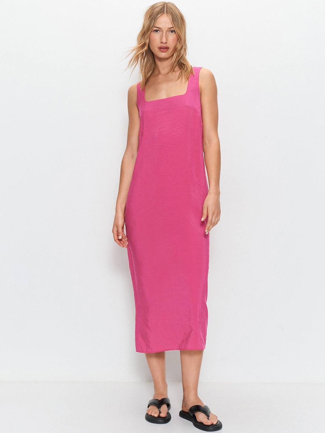 

WAREHOUSE Textured Midi Shift Dress, Pink