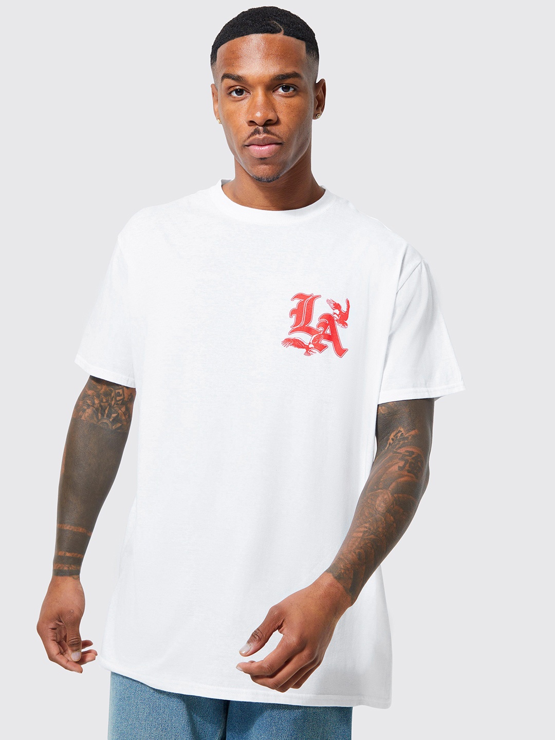 

boohooMAN Graphic Printed Detail Pure Cotton Oversized T-shirt, White
